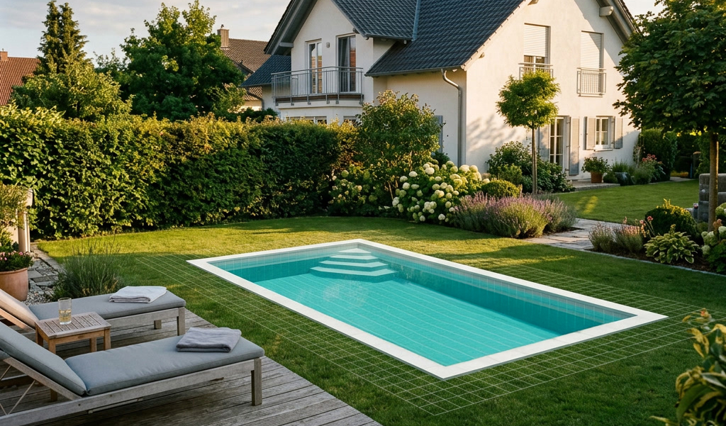 Pool im Garten per AR platziert